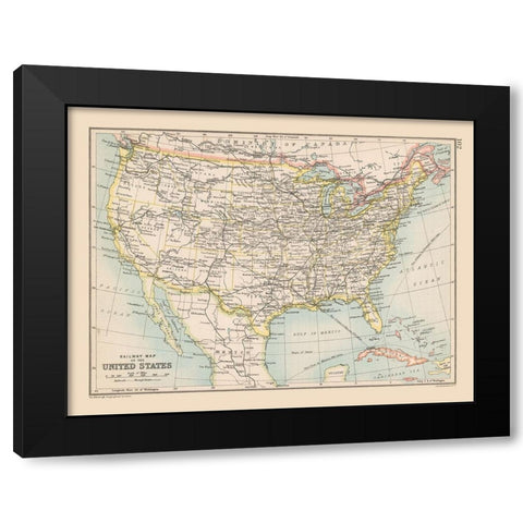 Railway Map of United States - Bartholomew 1892 Black Modern Wood Framed Art Print with Double Matting by Unknown
