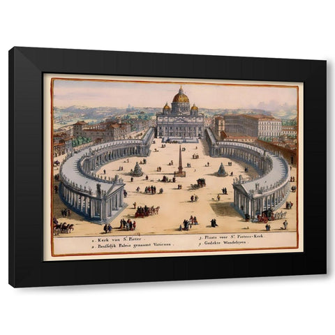 Panoramic Italy Vatican City - Visscher 1681 Black Modern Wood Framed Art Print with Double Matting by Visscher