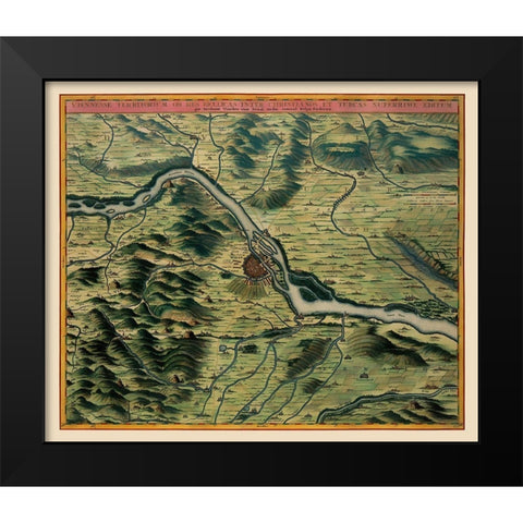 Vienna Austria Panoramic - Visscher 1683 Black Modern Wood Framed Art Print by Visscher