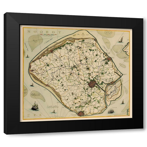 Walcheren Island Netherlands - Visscher 1681 Black Modern Wood Framed Art Print by Visscher