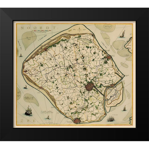 Walcheren Island Netherlands - Visscher 1681 Black Modern Wood Framed Art Print by Visscher