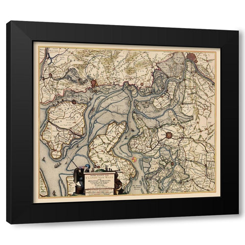 Waasland Region Belgium - Visscher 1681 Black Modern Wood Framed Art Print by Visscher