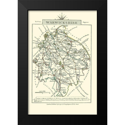Warwickshire County England - Cary 1792 Black Modern Wood Framed Art Print by Cary