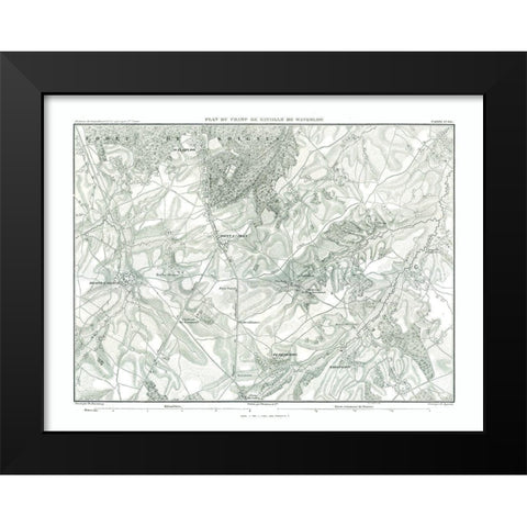 Battle of Waterloo, Field Plan - Thiers 1866 Black Modern Wood Framed Art Print by Unknown