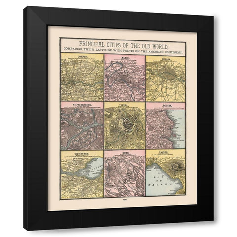 Principal Cities Old World - Cram 1888 Black Modern Wood Framed Art Print with Double Matting by Cram