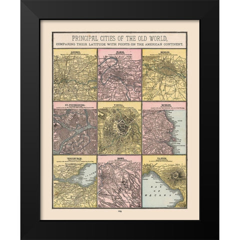 Principal Cities Old World - Cram 1888 Black Modern Wood Framed Art Print by Cram