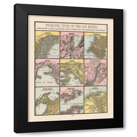 Principal Cities Old World - Cram 1888 Black Modern Wood Framed Art Print by Cram