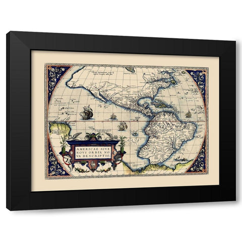 Western Hemisphere - Ortelius 1572 Black Modern Wood Framed Art Print by Ortelius