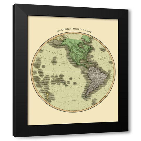Western Hemisphere - Thomson 1814 Black Modern Wood Framed Art Print by Thomson