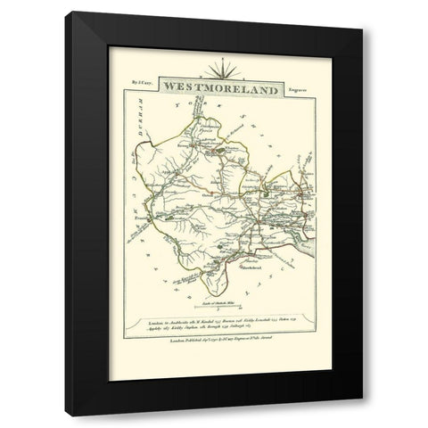 Westmoreland County England - Cary 1792 Black Modern Wood Framed Art Print by Cary