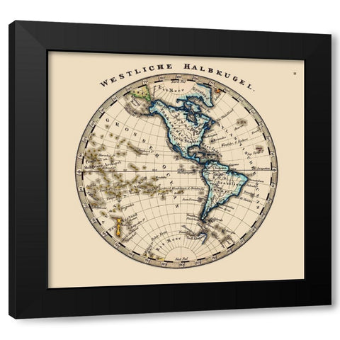 Western Hemisphere - Stieler 1852 Black Modern Wood Framed Art Print with Double Matting by Stieler