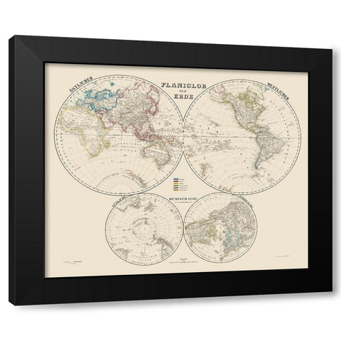 World Hemispheres - Weimer 1856 Black Modern Wood Framed Art Print with Double Matting by Weimer