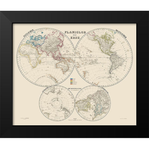 World Hemispheres - Weimer 1856 Black Modern Wood Framed Art Print by Weimer