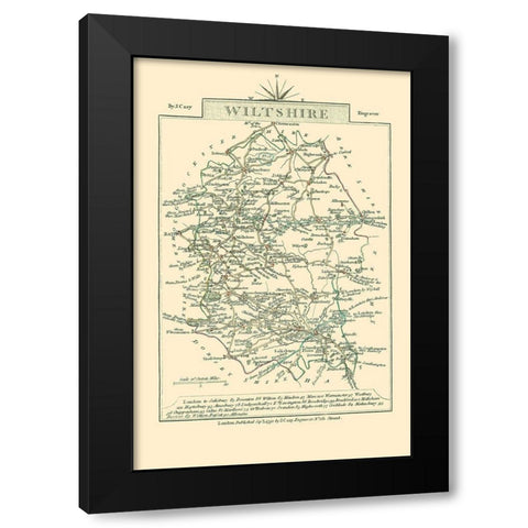Wiltshire County England - Cary 1792 Black Modern Wood Framed Art Print by Cary