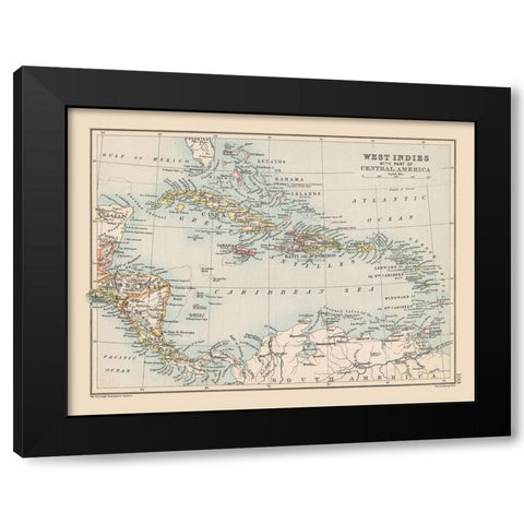 West Indies Central America - Bartholomew 1892 Black Modern Wood Framed Art Print with Double Matting by Bartholomew