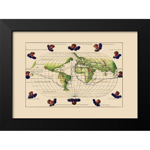 World - Agnese 1544 Black Modern Wood Framed Art Print by Agnese, Battista