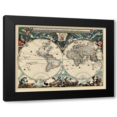 World - Blaeu 1662 Black Modern Wood Framed Art Print by Blaeu