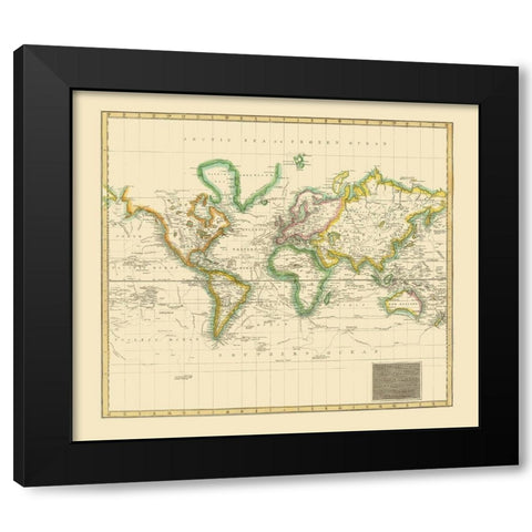 World Hydrographical Chart - Thomson 1814 Black Modern Wood Framed Art Print by Thomson