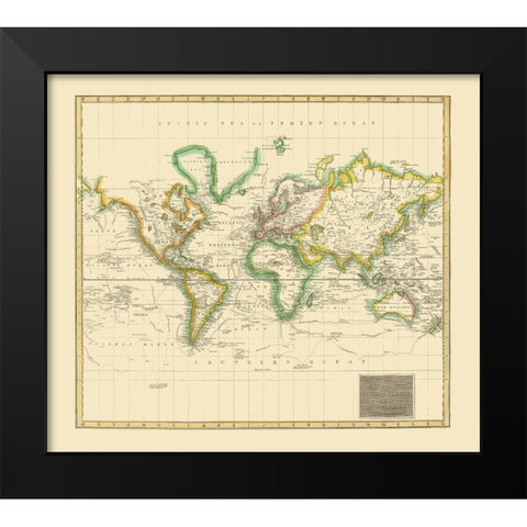 World Hydrographical Chart - Thomson 1814 Black Modern Wood Framed Art Print by Thomson