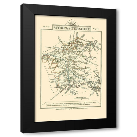 Worcestershire County England - Cary 1792 Black Modern Wood Framed Art Print with Double Matting by Cary
