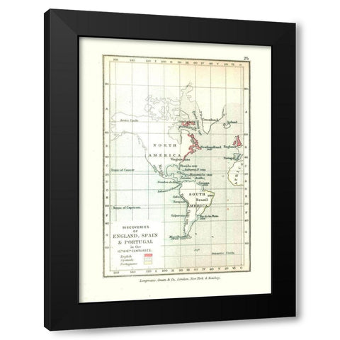 Discoveries England Spain Portugal - Gardiner 1902 Black Modern Wood Framed Art Print by Gardiner