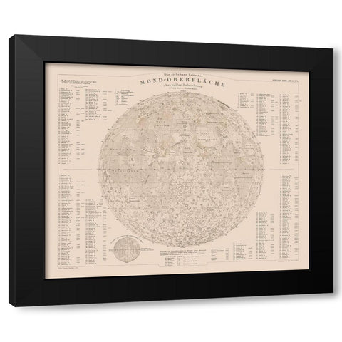 Moon Surface - Stieler 1885 Black Modern Wood Framed Art Print by Stieler