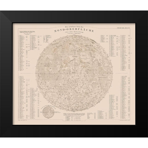 Moon Surface - Stieler 1885 Black Modern Wood Framed Art Print by Stieler