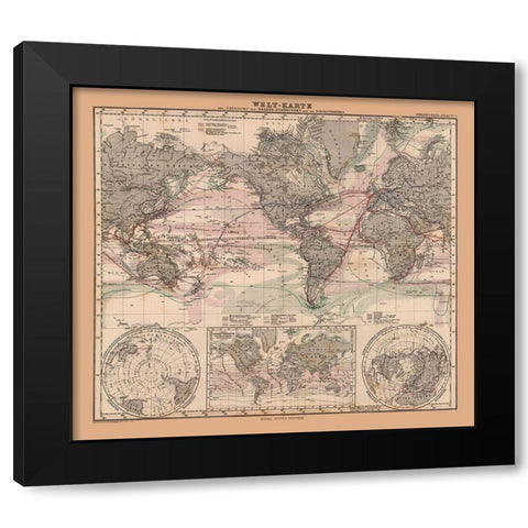 Sea Currents - Stieler 1885 Black Modern Wood Framed Art Print with Double Matting by Stieler