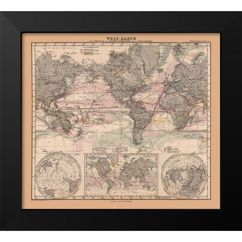 Sea Currents - Stieler 1885 Black Modern Wood Framed Art Print by Stieler