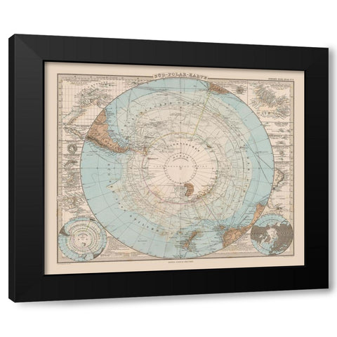 South Pole - Stieler 1885 Black Modern Wood Framed Art Print by Stieler