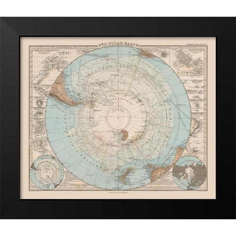 South Pole - Stieler 1885 Black Modern Wood Framed Art Print by Stieler