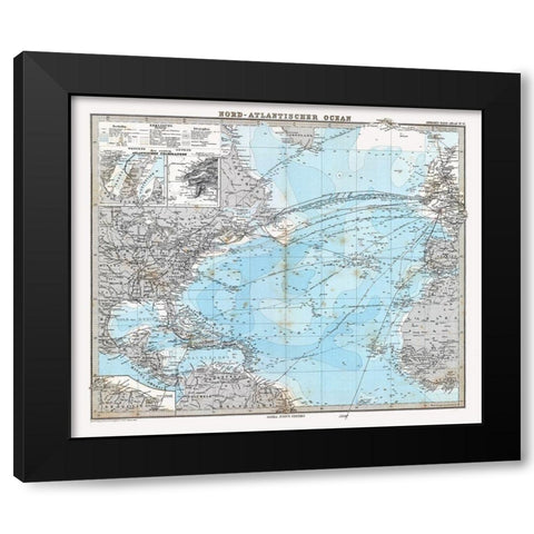 Atlantic Ocean - Stieler 1885 Black Modern Wood Framed Art Print with Double Matting by Stieler