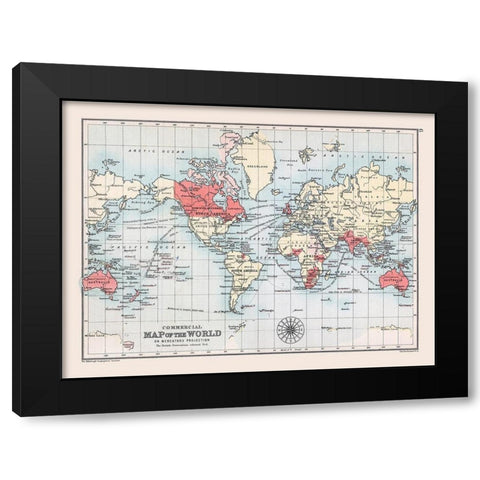 Commercial Route World - Bartholomew 1892 Black Modern Wood Framed Art Print with Double Matting by Bartholomew