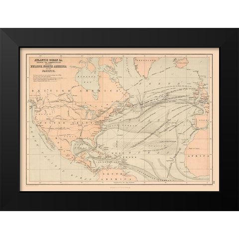 Telegraph Lines Europe America - Black 1867 Black Modern Wood Framed Art Print by Black