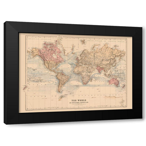 Mercator Projection - Black 1867 Black Modern Wood Framed Art Print by Black