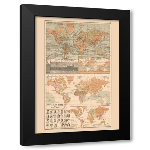 Ocean Currents Human Races World - Black 1867 Black Modern Wood Framed Art Print by Black