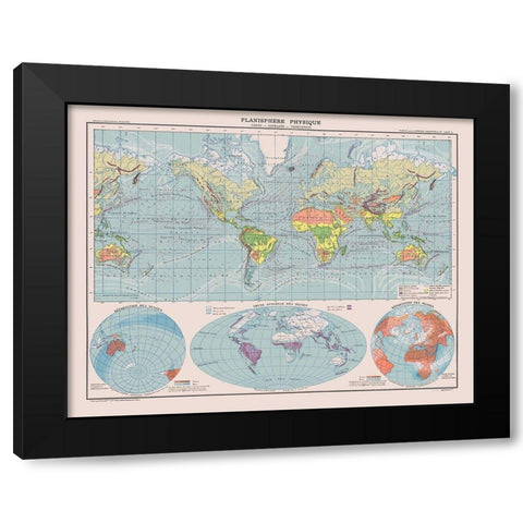 Physical Planisphere - Schrader 1908 Black Modern Wood Framed Art Print by Schrader