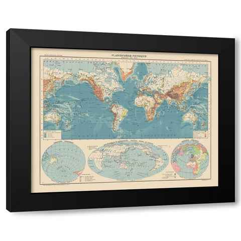 Physical Planisphere Terrain Floor - Schrader 1908 Black Modern Wood Framed Art Print by Schrader