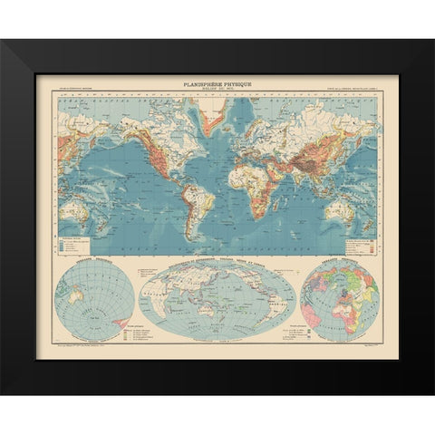Physical Planisphere Terrain Floor - Schrader 1908 Black Modern Wood Framed Art Print by Schrader