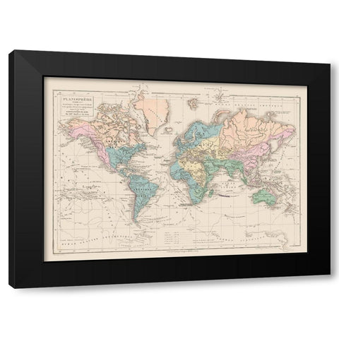 Planisphere Discoveries - Drioux 1882 Black Modern Wood Framed Art Print by Drioux