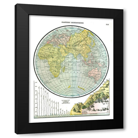 Eastern Hemisphere - Johnson 1888 Black Modern Wood Framed Art Print with Double Matting by Johnson
