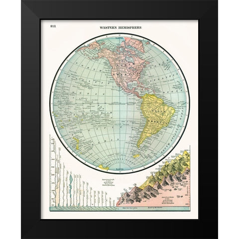 Western Hemisphere - Johnson 1888 Black Modern Wood Framed Art Print by Johnson