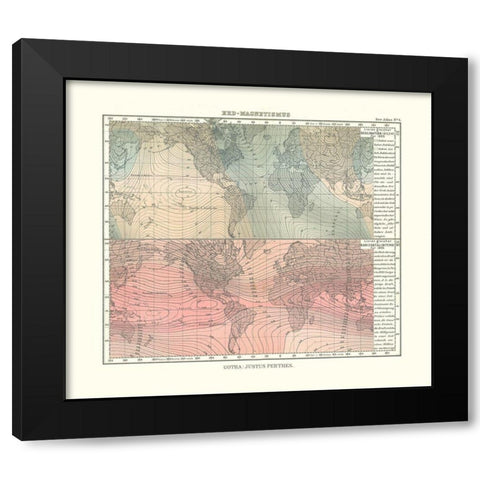 Earth Magnetism - Perthes 1914 Black Modern Wood Framed Art Print with Double Matting by Perthes