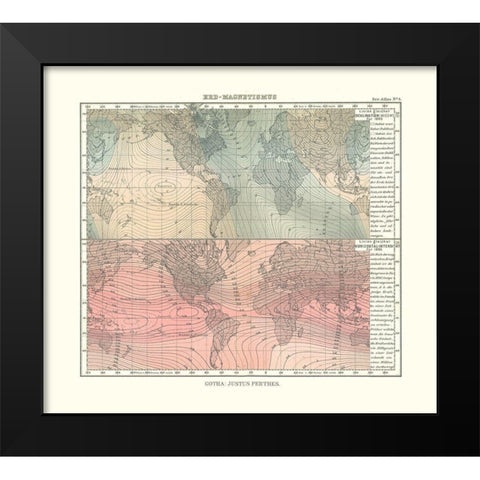 Earth Magnetism - Perthes 1914 Black Modern Wood Framed Art Print by Perthes