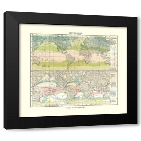 Isotherm Ocean Currents - Perthes 1914 Black Modern Wood Framed Art Print by Perthes
