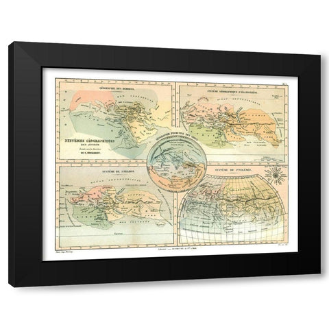 Ancient Geographical Systems - Cortambert 1880 Black Modern Wood Framed Art Print with Double Matting by Cortambert