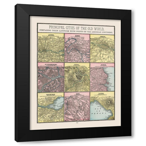 Cities of World - Cram 1892 Black Modern Wood Framed Art Print with Double Matting by Cram