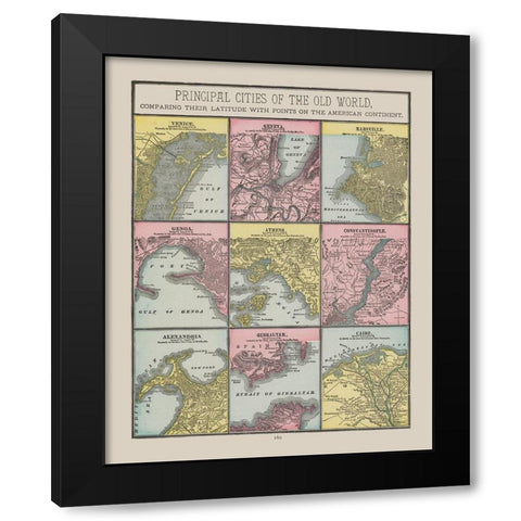 Principal Cities of World - Cram 1892 Black Modern Wood Framed Art Print by Cram