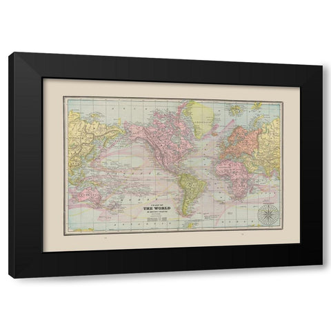 World Chart - Cram 1892 Black Modern Wood Framed Art Print with Double Matting by Cram