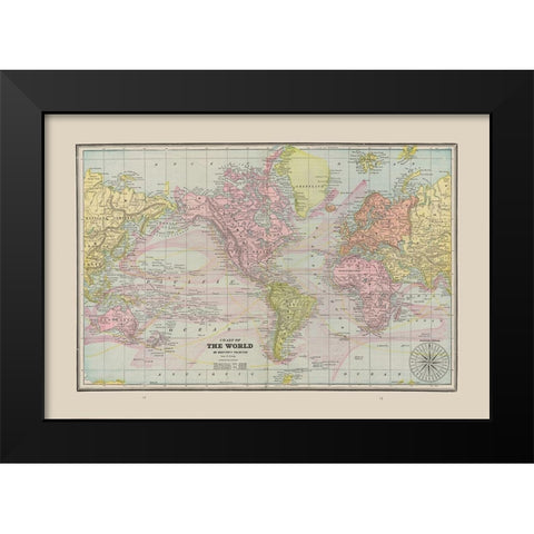 World Chart - Cram 1892 Black Modern Wood Framed Art Print by Cram
